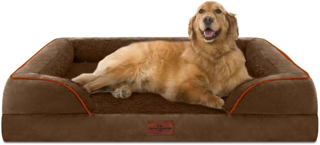 Comfort Expression Orthopedic Dog Bed for Extra Large Dogs 42x30 Inch, Waterproof Egg Crate Foam XL Pet Bed with Removable Bolsters, Dog Couch with Washable Cover & Non-Slip Bottom, Grey
