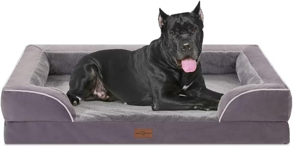 Comfort Expression Orthopedic Dog Bed for Extra Large Dogs 42x30 Inch, Waterproof Egg Crate Foam XL Pet Bed with Removable Bolsters, Dog Couch with Washable Cover & Non-Slip Bottom, Grey