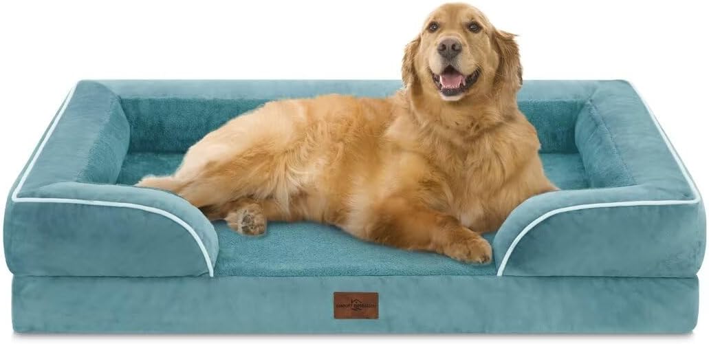 Comfort Expression Orthopedic Dog Bed for Extra Large Dogs 42x30 Inch, Waterproof Egg Crate Foam XL Pet Bed with Removable Bolsters, Dog Couch with Washable Cover & Non-Slip Bottom, Grey