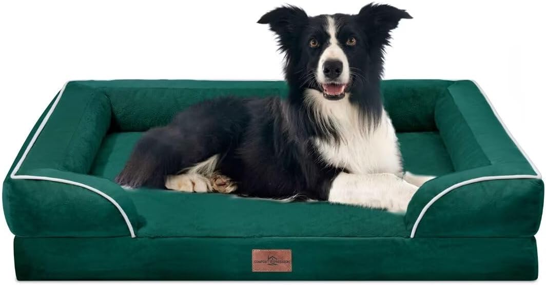 Comfort Expression Orthopedic Dog Bed for Extra Large Dogs 42x30 Inch, Waterproof Egg Crate Foam XL Pet Bed with Removable Bolsters, Dog Couch with Washable Cover & Non-Slip Bottom, Grey