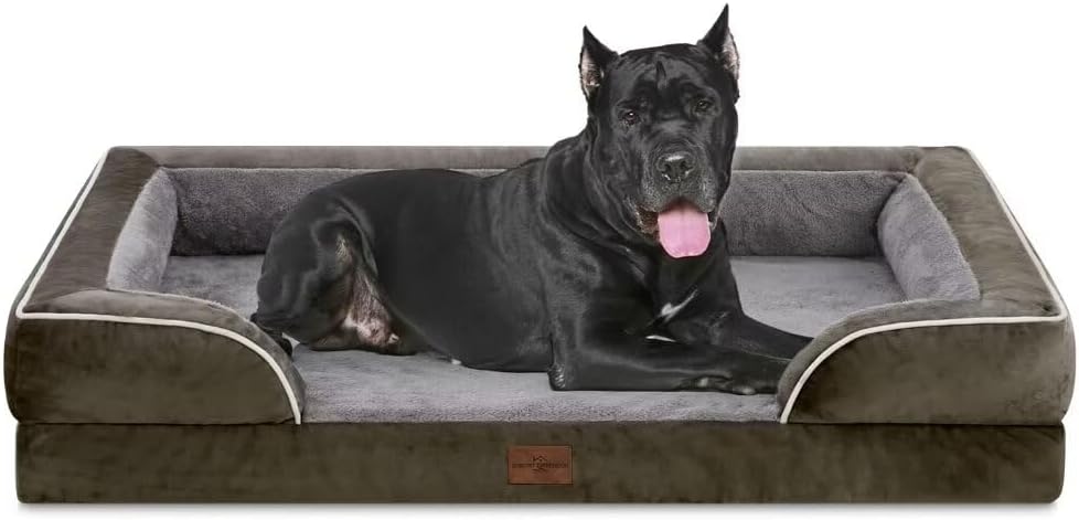Comfort Expression Orthopedic Dog Bed for Extra Large Dogs 42x30 Inch, Waterproof Egg Crate Foam XL Pet Bed with Removable Bolsters, Dog Couch with Washable Cover & Non-Slip Bottom, Grey