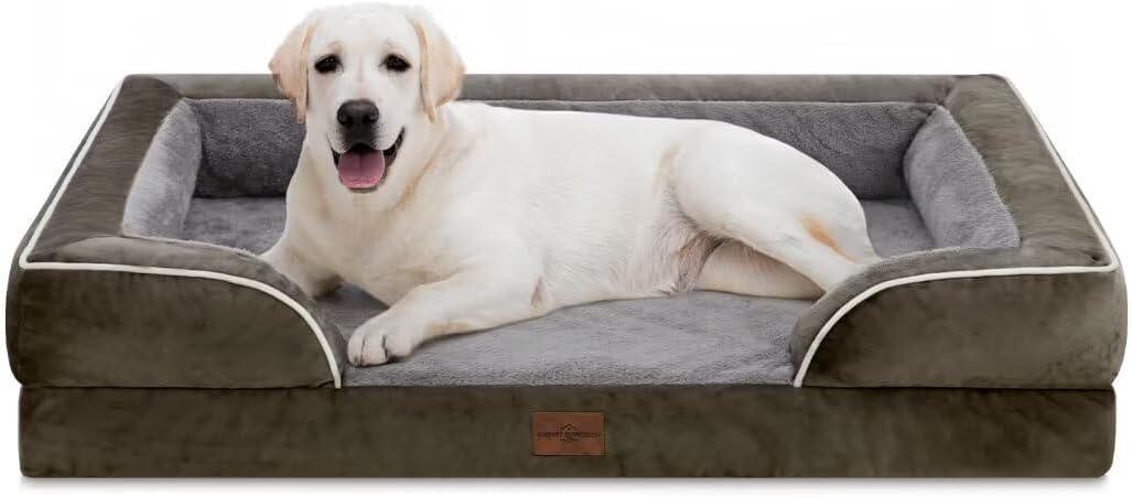 Comfort Expression Orthopedic Dog Bed for Extra Large Dogs 42x30 Inch, Waterproof Egg Crate Foam XL Pet Bed with Removable Bolsters, Dog Couch with Washable Cover & Non-Slip Bottom, Grey