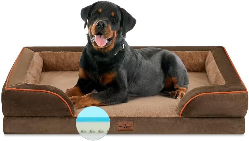 Comfort Expression Orthopedic Dog Bed for Extra Large Dogs 42x30 Inch, Waterproof Egg Crate Foam XL Pet Bed with Removable Bolsters, Dog Couch with Washable Cover & Non-Slip Bottom, Grey