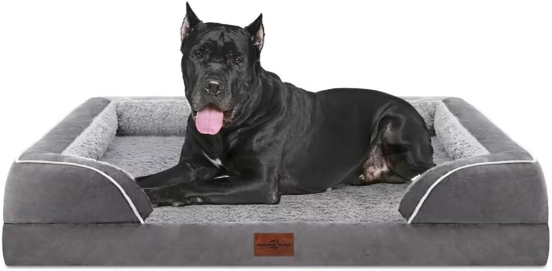 Comfort Expression Orthopedic Dog Bed for Extra Large Dogs 42x30 Inch, Waterproof Egg Crate Foam XL Pet Bed with Removable Bolsters, Dog Couch with Washable Cover & Non-Slip Bottom, Grey