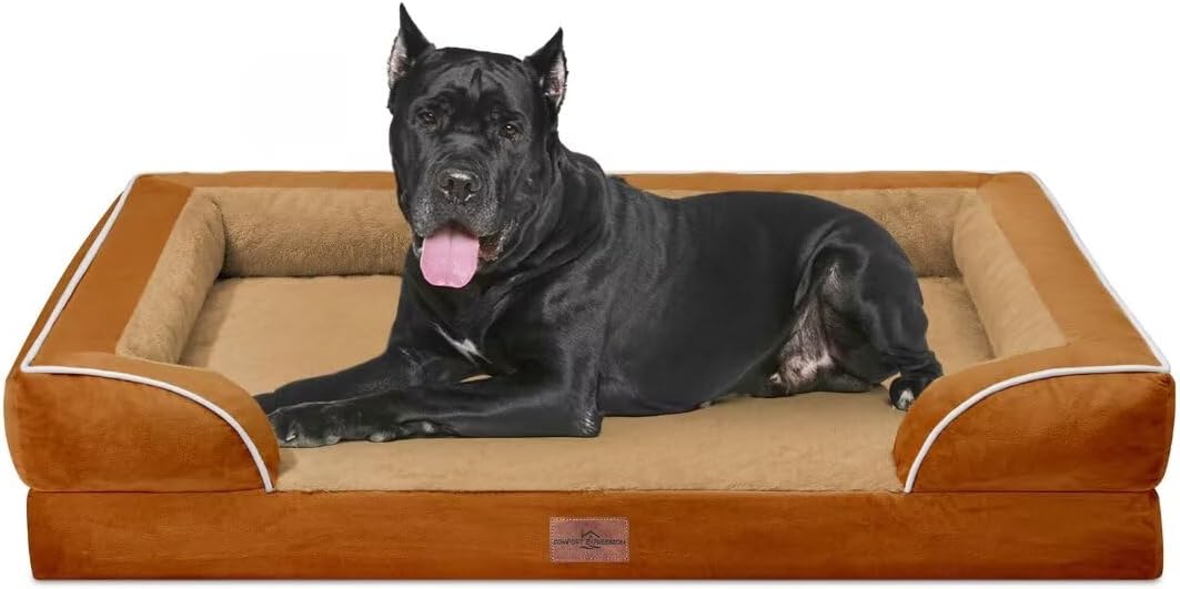 Comfort Expression Orthopedic Dog Bed for Extra Large Dogs 42x30 Inch, Waterproof Egg Crate Foam XL Pet Bed with Removable Bolsters, Dog Couch with Washable Cover & Non-Slip Bottom, Grey