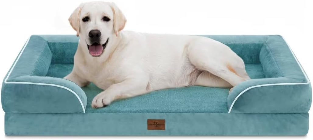 Comfort Expression Orthopedic Dog Bed for Extra Large Dogs 42x30 Inch, Waterproof Egg Crate Foam XL Pet Bed with Removable Bolsters, Dog Couch with Washable Cover & Non-Slip Bottom, Grey