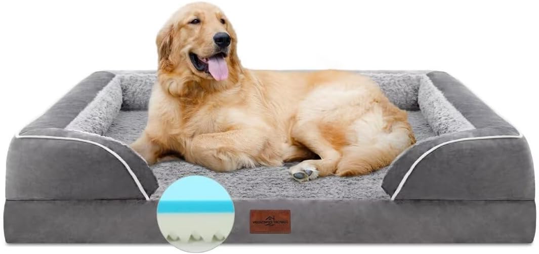 Comfort Expression Orthopedic Dog Bed for Extra Large Dogs 42x30 Inch, Waterproof Egg Crate Foam XL Pet Bed with Removable Bolsters, Dog Couch with Washable Cover & Non-Slip Bottom, Grey