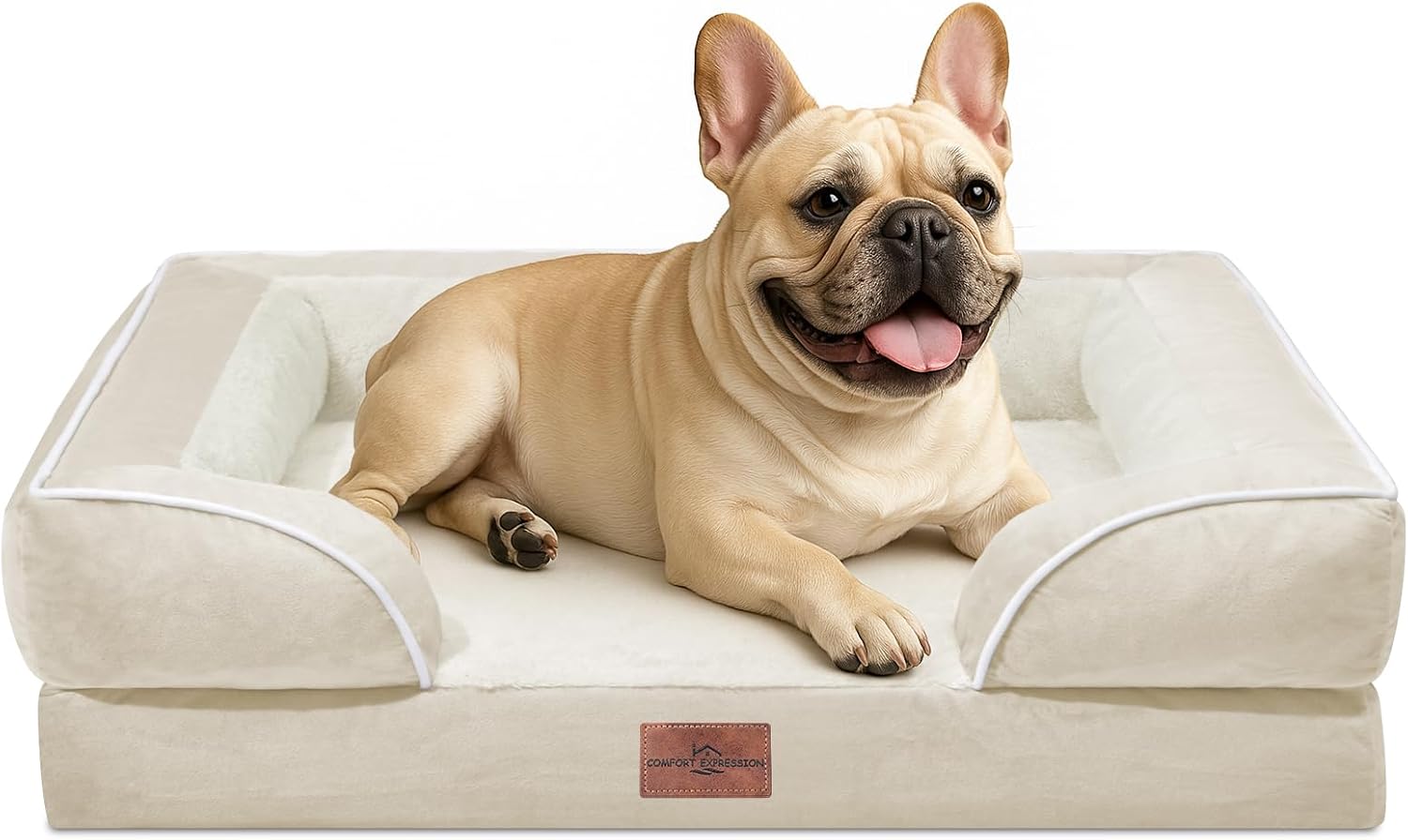 Comfort Expression Orthopedic Dog Bed for Extra Large Dogs 42x30 Inch, Waterproof Egg Crate Foam XL Pet Bed with Removable Bolsters, Dog Couch with Washable Cover & Non-Slip Bottom, Grey