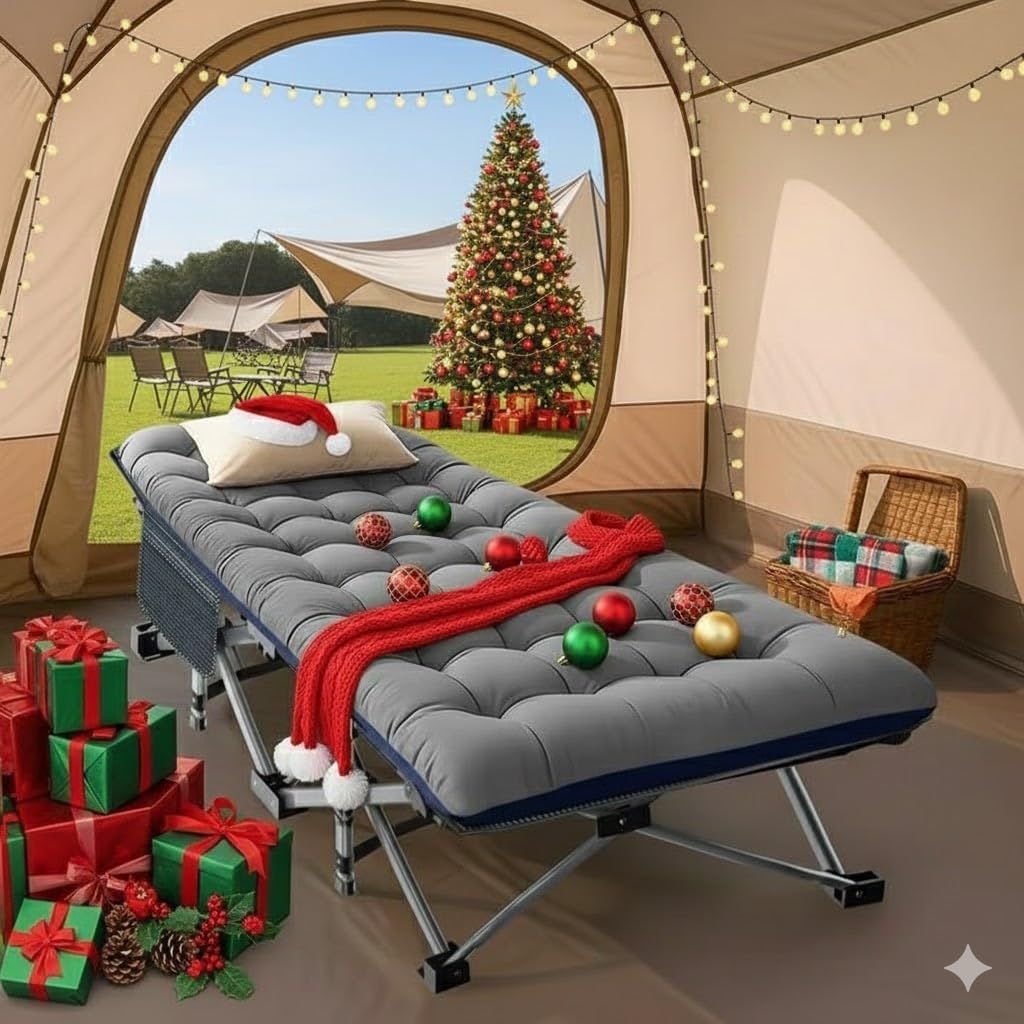 Slsy Folding Camping Cot for Adults with Pad, Padded Portable Sleeping Cots, Camp Bed with Carry Bag for Outdoor Travel, Beach, Hiking