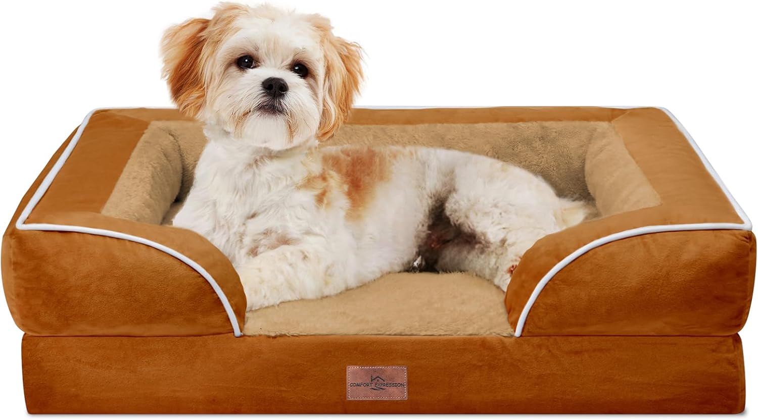 Comfort Expression Orthopedic Dog Bed for Extra Large Dogs 42x30 Inch, Waterproof Egg Crate Foam XL Pet Bed with Removable Bolsters, Dog Couch with Washable Cover & Non-Slip Bottom, Grey