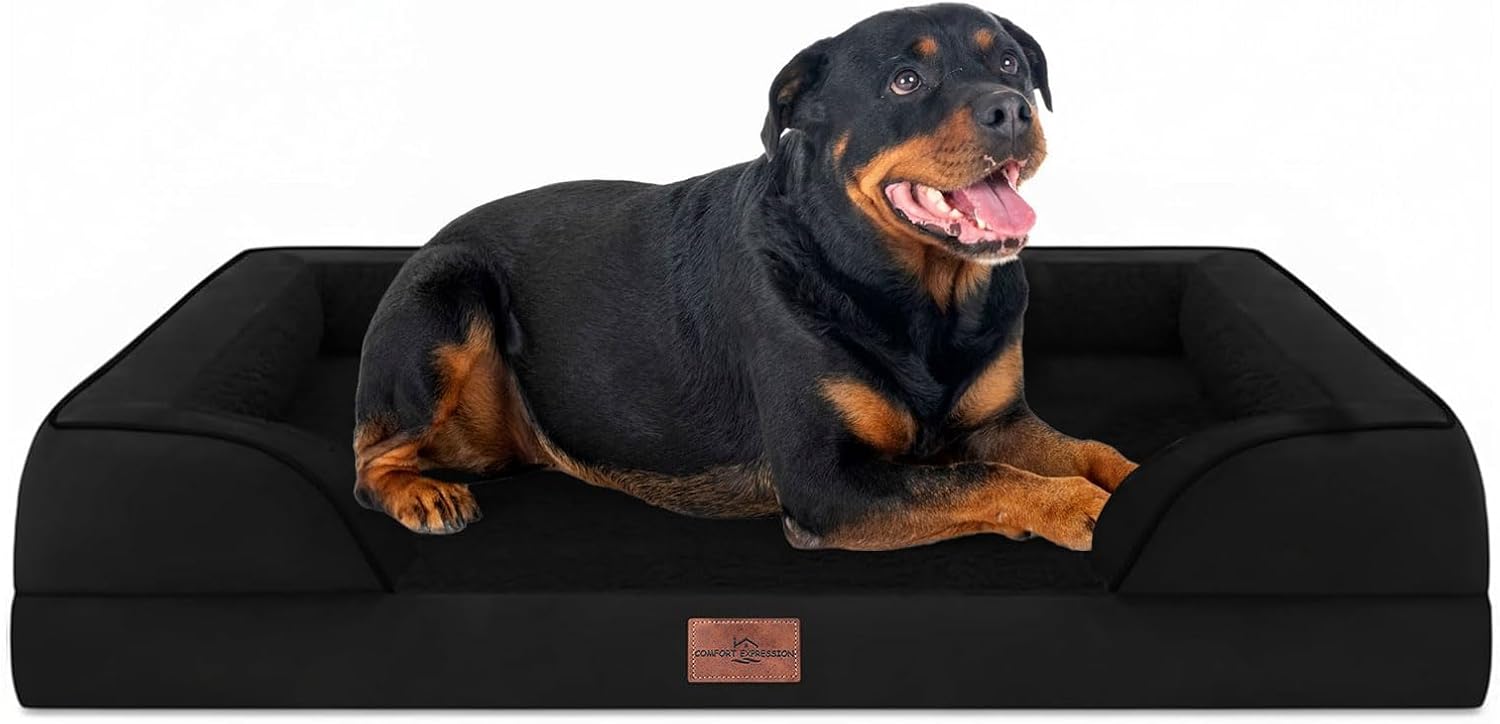 Comfort Expression Orthopedic Dog Bed for Extra Large Dogs 42x30 Inch, Waterproof Egg Crate Foam XL Pet Bed with Removable Bolsters, Dog Couch with Washable Cover & Non-Slip Bottom, Grey