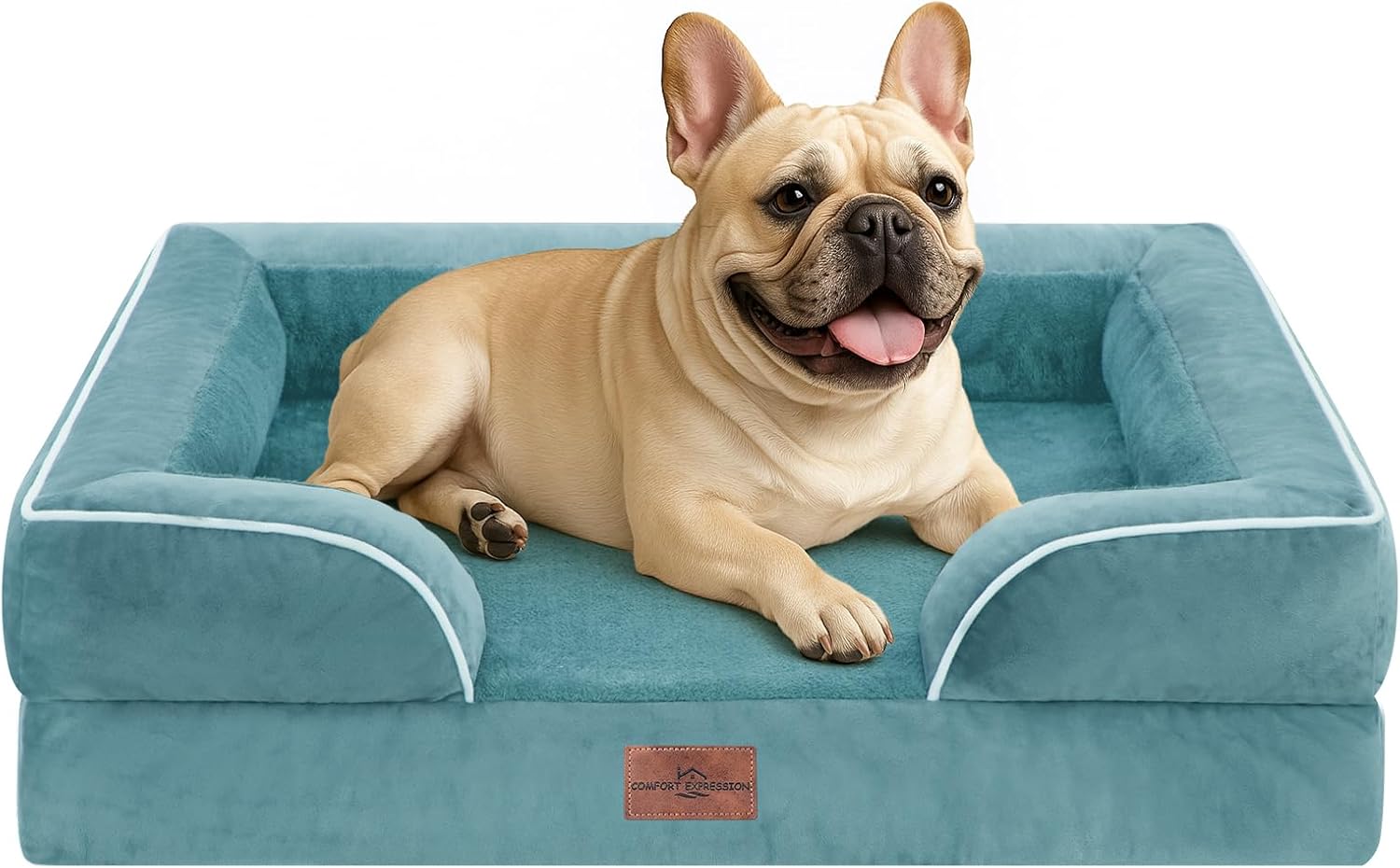 Comfort Expression Orthopedic Dog Bed for Extra Large Dogs 42x30 Inch, Waterproof Egg Crate Foam XL Pet Bed with Removable Bolsters, Dog Couch with Washable Cover & Non-Slip Bottom, Grey