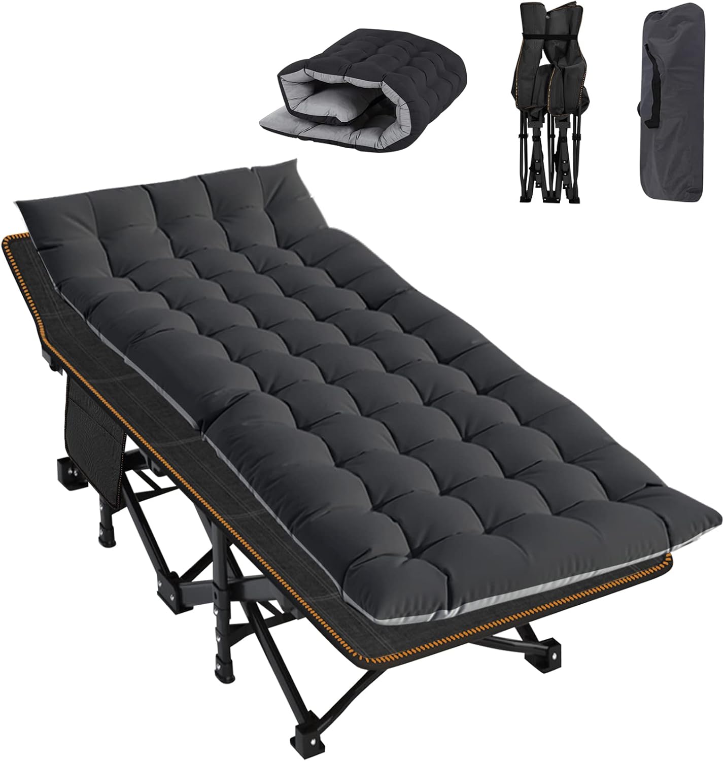 ABORON Camping Cot for Adult 28" Extra Wide, Heavy-Duty 1200D Oxford Cot for Sleeping, Portable Folding Camp Bed with Mat & Carry Bag