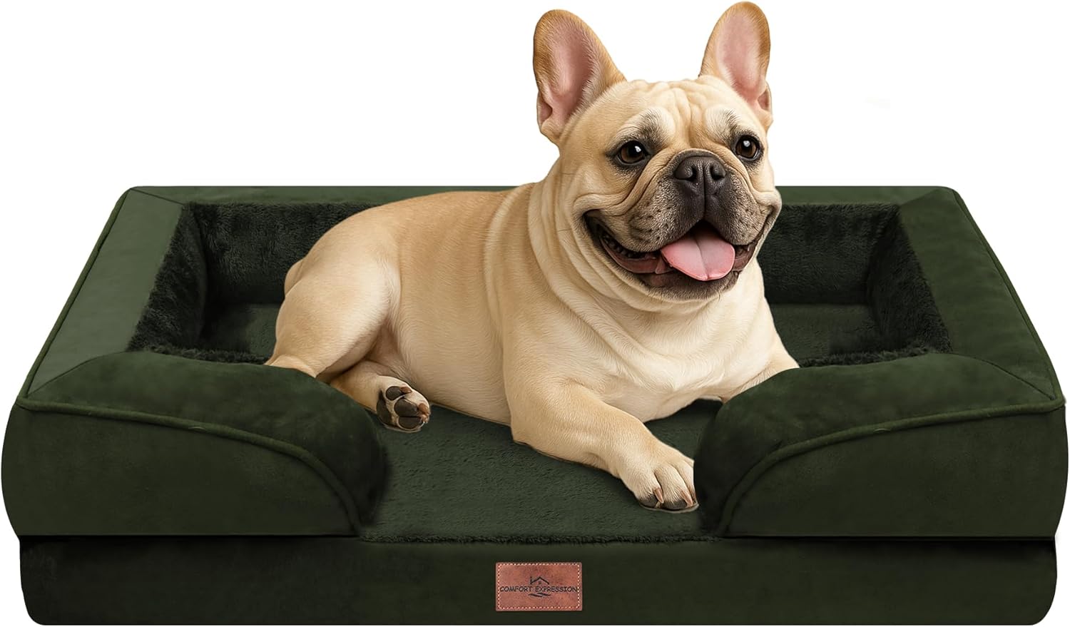 Comfort Expression Orthopedic Dog Bed for Extra Large Dogs 42x30 Inch, Waterproof Egg Crate Foam XL Pet Bed with Removable Bolsters, Dog Couch with Washable Cover & Non-Slip Bottom, Grey