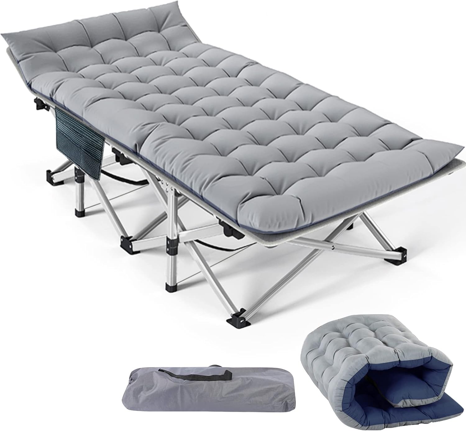 Slsy Folding Camping Cot for Adults with Pad, Padded Portable Sleeping Cots, Camp Bed with Carry Bag for Outdoor Travel, Beach, Hiking