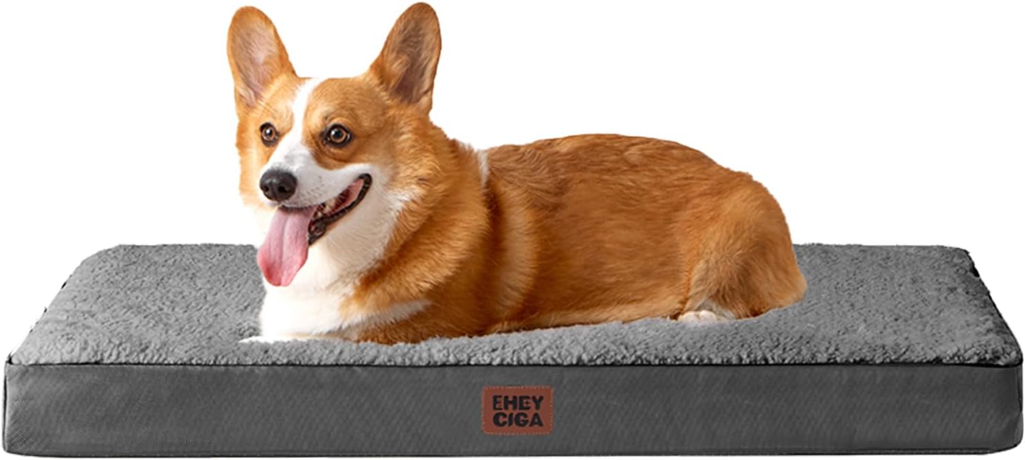 EHEYCIGA Orthopedic XL Dog Beds for Extra Large Dogs with Removable Washable Cover for Crate, Grey, 41x27
