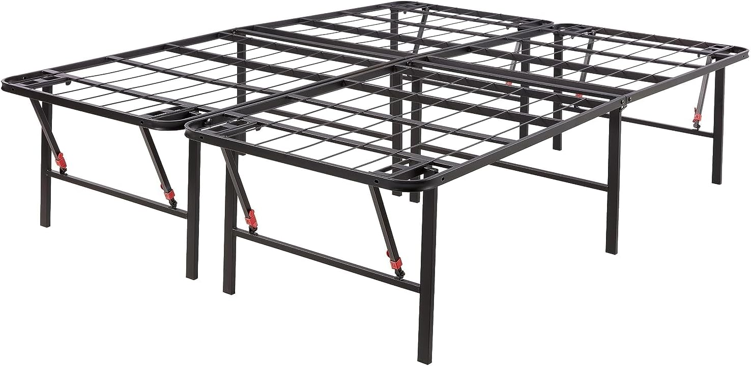 Amazon Basics Bed Frame with Storage, Foldable Metal Platform, Sturdy Steel, No Box Spring Needed, 14-inch High, Tool-Free Setup, Queen Size, Black