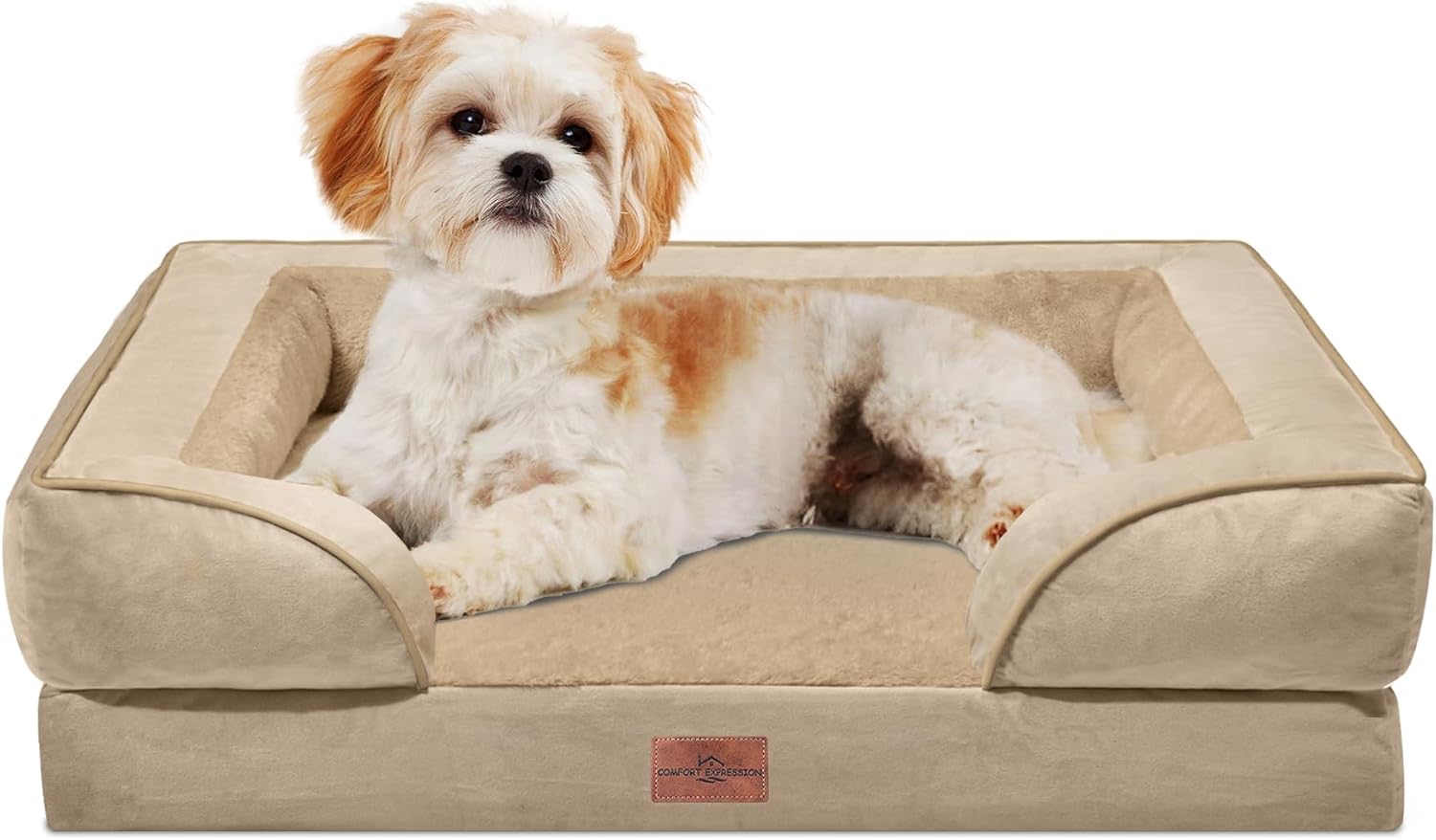 Comfort Expression Orthopedic Dog Bed for Extra Large Dogs 42x30 Inch, Waterproof Egg Crate Foam XL Pet Bed with Removable Bolsters, Dog Couch with Washable Cover & Non-Slip Bottom, Grey