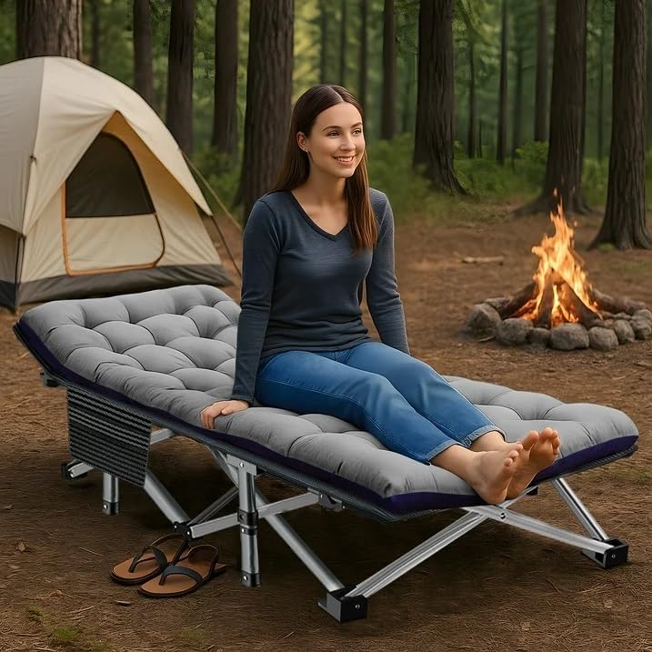 Slsy Folding Camping Cot for Adults with Pad, Padded Portable Sleeping Cots, Camp Bed with Carry Bag for Outdoor Travel, Beach, Hiking