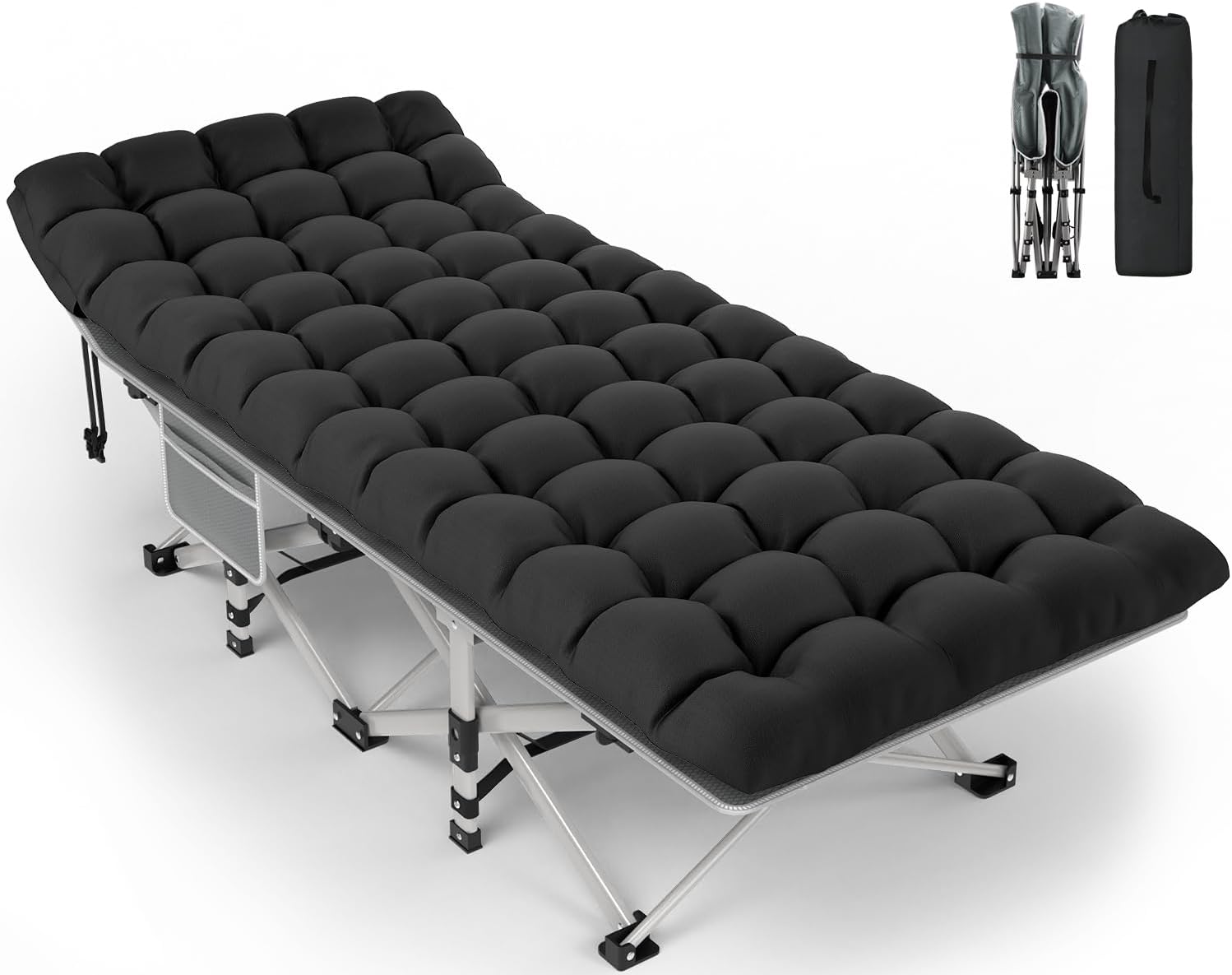 ZENPETIO Camping Cot for Adults, Heavy-Duty Portable Cot Bed with Mattress, Foldable Padded Sleeping Cots for Camping Travel Tent Day Bed Outdoor & Home Guest, Max Load 500 LBS, 75x28x15”