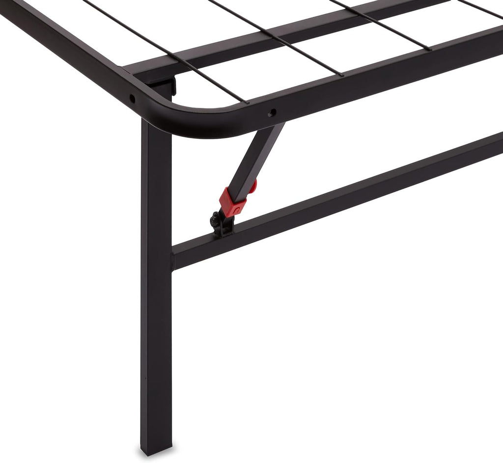 Amazon Basics Bed Frame with Storage, Foldable Metal Platform, Sturdy Steel, No Box Spring Needed, 14-inch High, Tool-Free Setup, Queen Size, Black