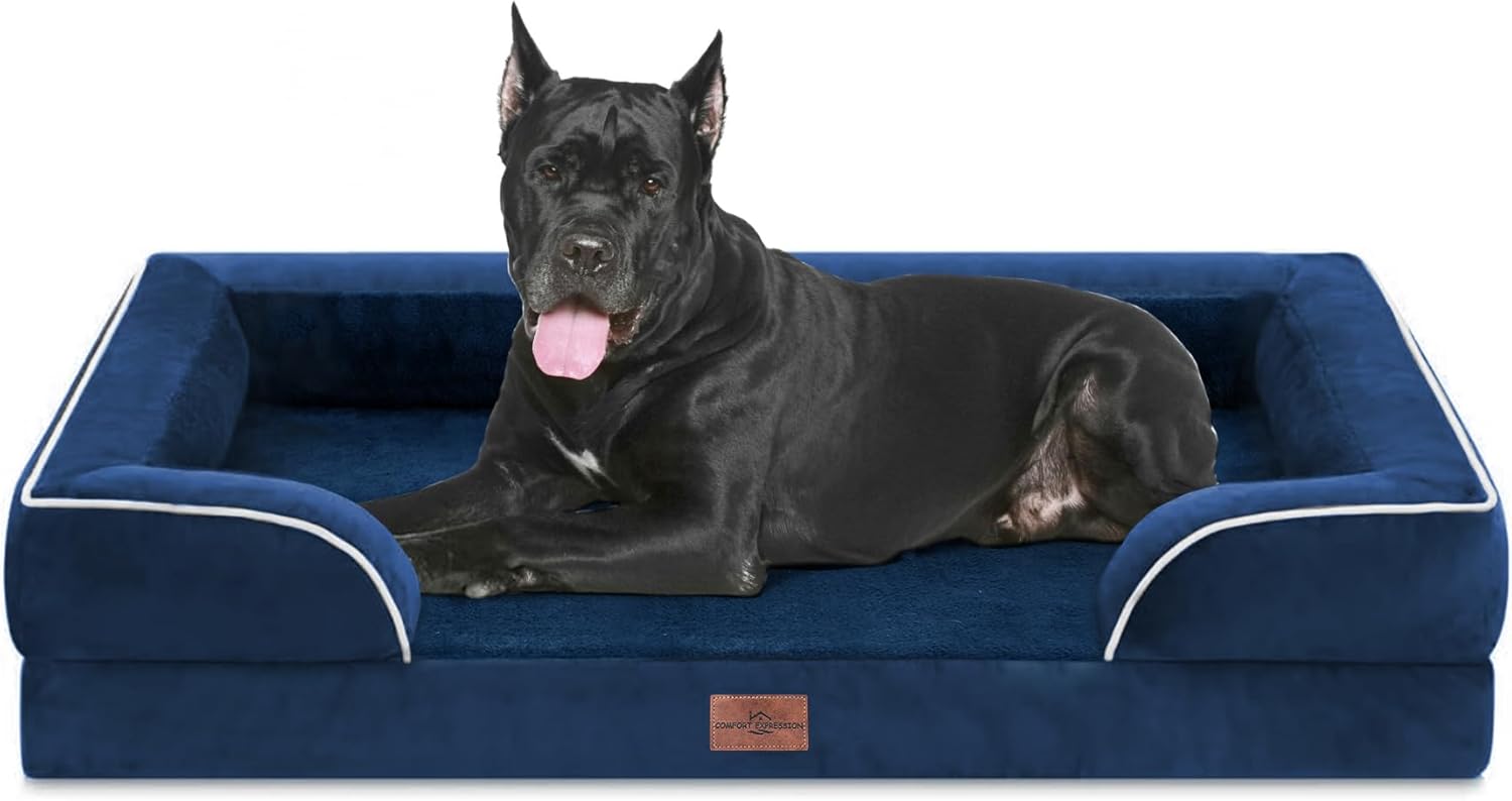 Comfort Expression Orthopedic Dog Bed for Extra Large Dogs 42x30 Inch, Waterproof Egg Crate Foam XL Pet Bed with Removable Bolsters, Dog Couch with Washable Cover & Non-Slip Bottom, Grey