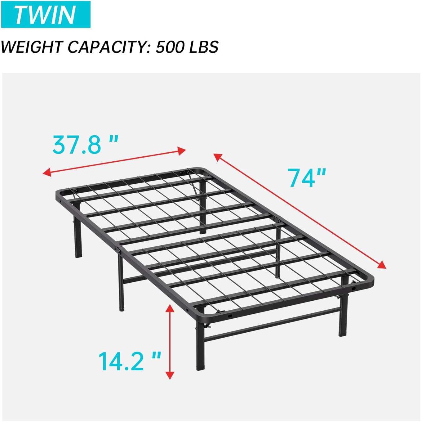 BestMassage | Twin Bed Frame | Metal | Heavy Duty Steel Slats with 6 Legs | Foldable | Sturdy, No Box Spring Needed | Easy to Assemble with Under-Bed Storage | Furniture for Home, Dorms