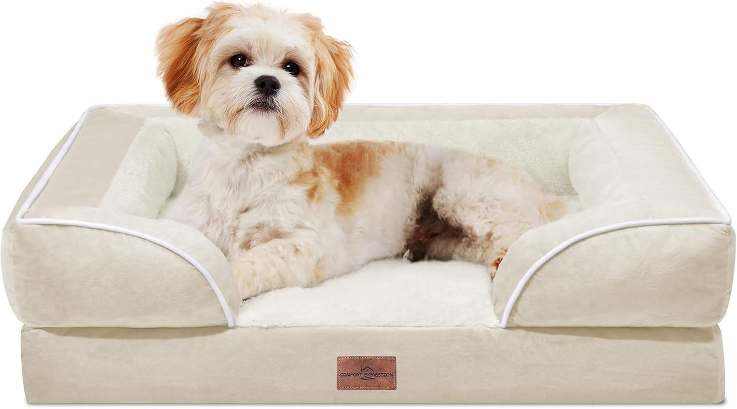 Comfort Expression Orthopedic Dog Bed for Extra Large Dogs 42x30 Inch, Waterproof Egg Crate Foam XL Pet Bed with Removable Bolsters, Dog Couch with Washable Cover & Non-Slip Bottom, Grey