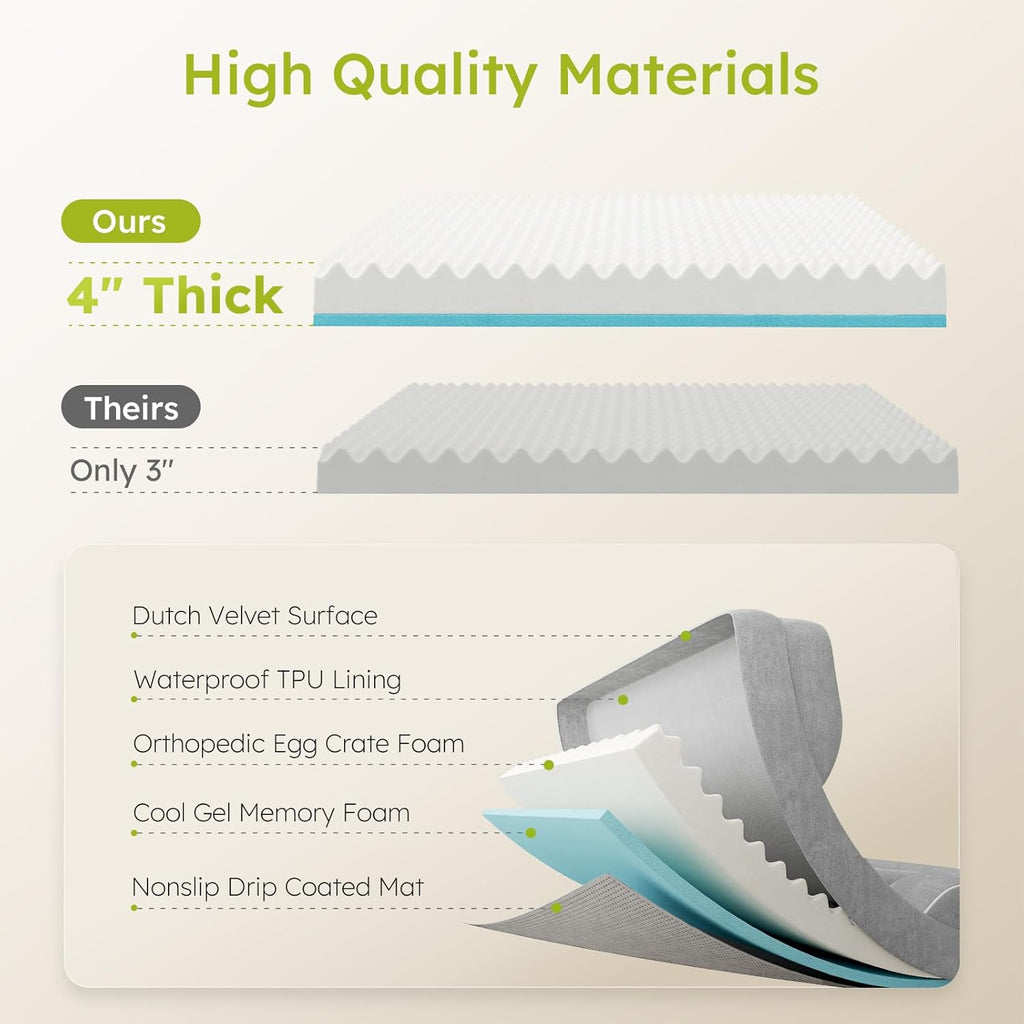 Extra Large Dog Bed, Orthopedic Dog Bed with Cooling Gel Memory Foam, Waterproof XL Pet Bed with Removable Washable Cover, 42" Pet Sofa Couch Dutch Velvet with Bone Toy, Light Gray