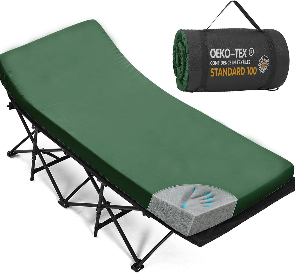 CYMULA Camping Cot Mattress 2in Memory Foam Sleeping Pad,Soft Warm Non-Slip Camping Mattress Topper with Retaining for Adults,Portable Roll up Pad for Travel(75 x30)（only Mattress）