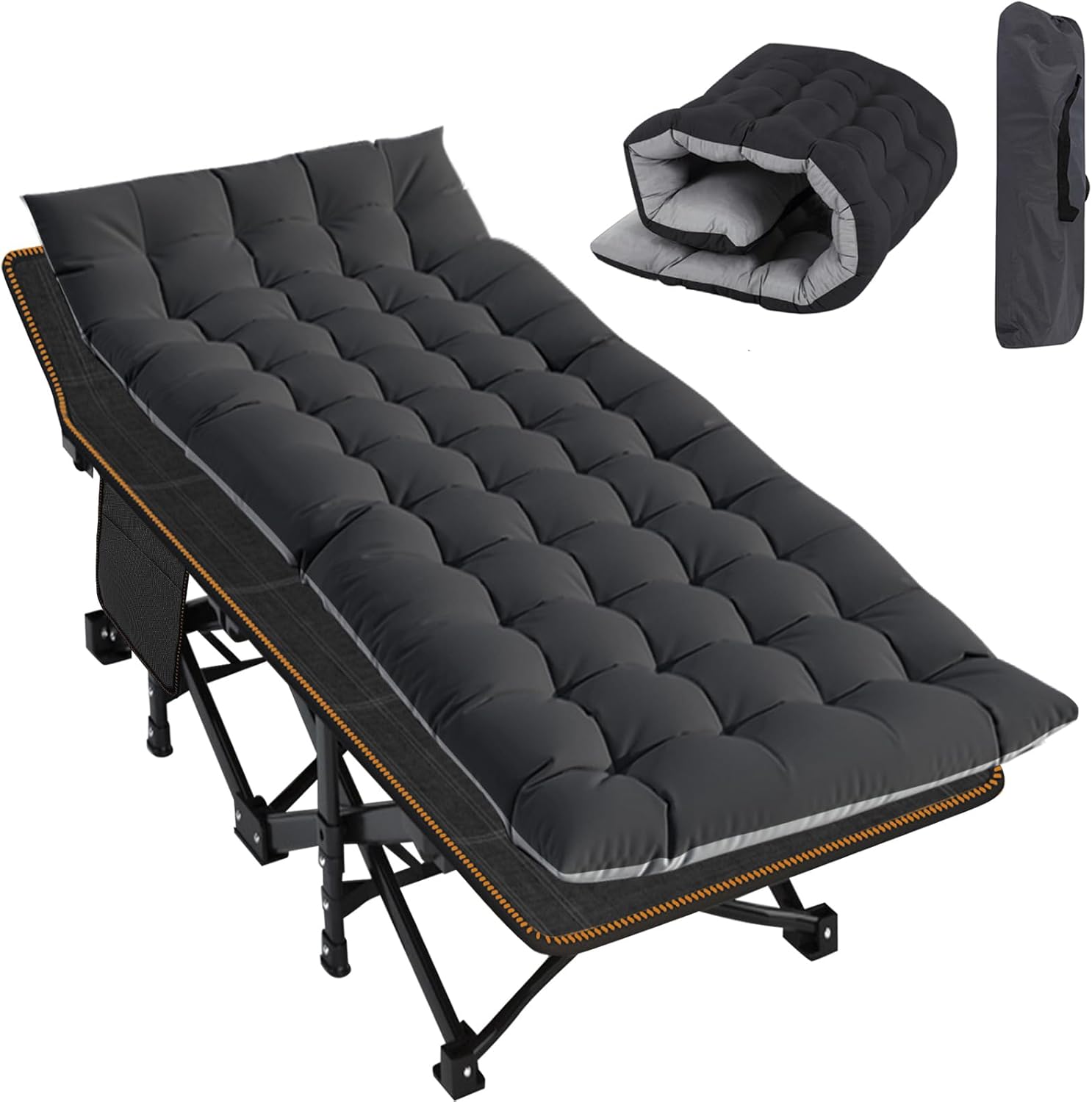 Slsy Folding Camping Cot for Adults with Pad, Padded Portable Sleeping Cots, Camp Bed with Carry Bag for Outdoor Travel, Beach, Hiking