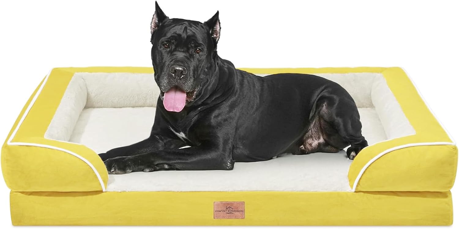 Comfort Expression Orthopedic Dog Bed for Extra Large Dogs 42x30 Inch, Waterproof Egg Crate Foam XL Pet Bed with Removable Bolsters, Dog Couch with Washable Cover & Non-Slip Bottom, Grey
