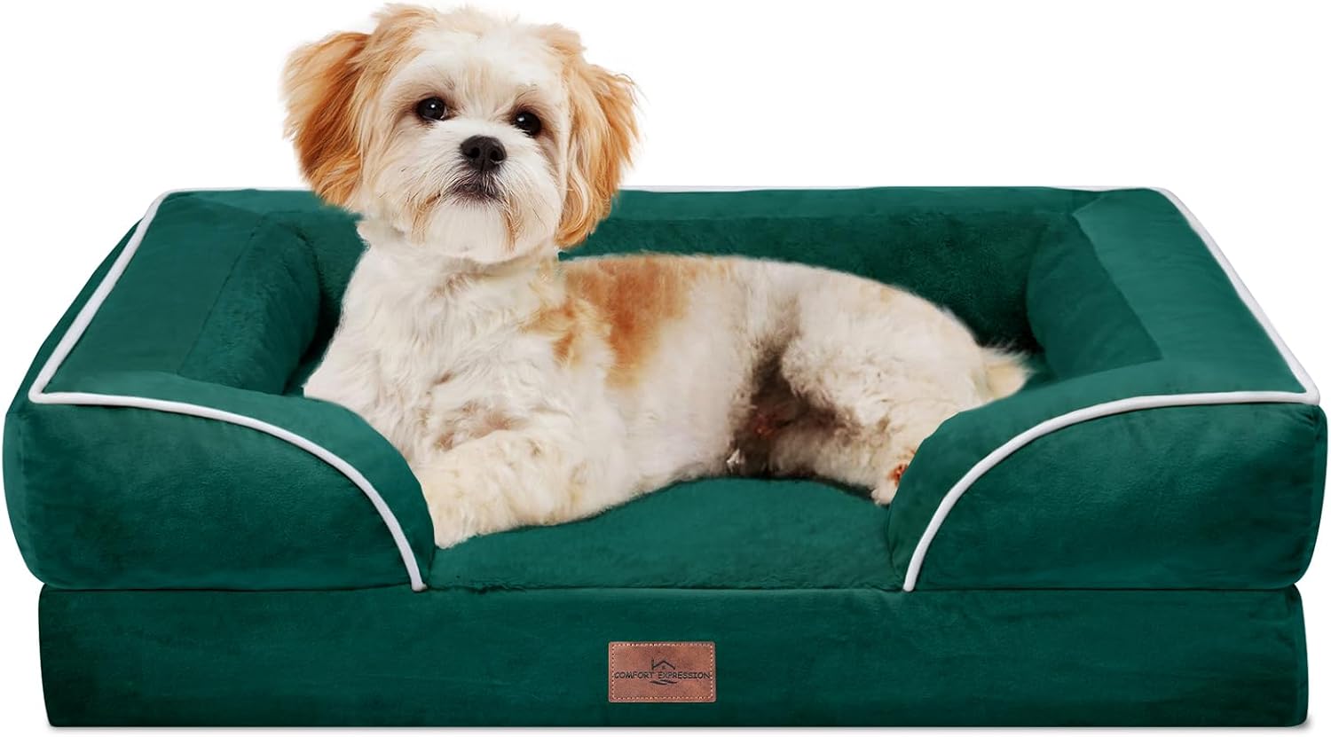 Comfort Expression Orthopedic Dog Bed for Extra Large Dogs 42x30 Inch, Waterproof Egg Crate Foam XL Pet Bed with Removable Bolsters, Dog Couch with Washable Cover & Non-Slip Bottom, Grey