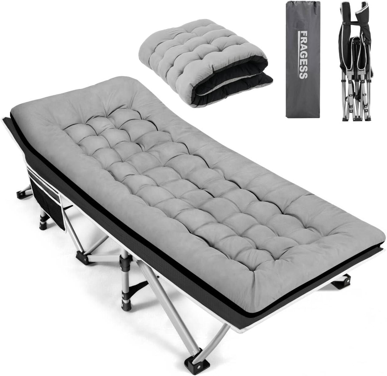 Portable Camping Cot, Sleeping Cot for Adult, 28" Extra Wide Heavy Duty Folding Cot Max Load 600LBS with Thick Mattress, Portable Camping Bed for Camp Outdoor/Office, Home Nap (Blue)