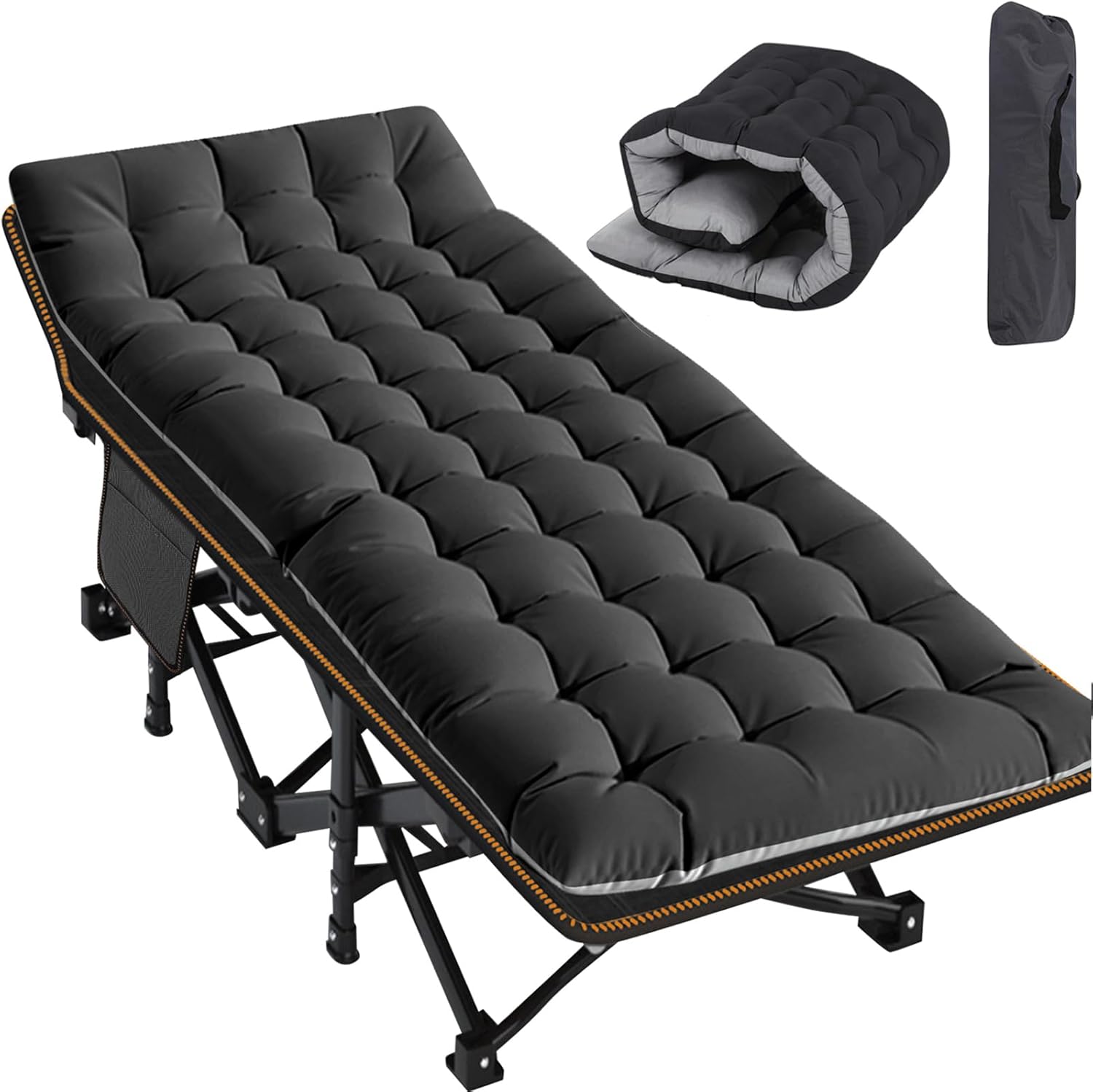 Slsy Folding Camping Cot for Adults with Pad, Padded Portable Sleeping Cots, Camp Bed with Carry Bag for Outdoor Travel, Beach, Hiking