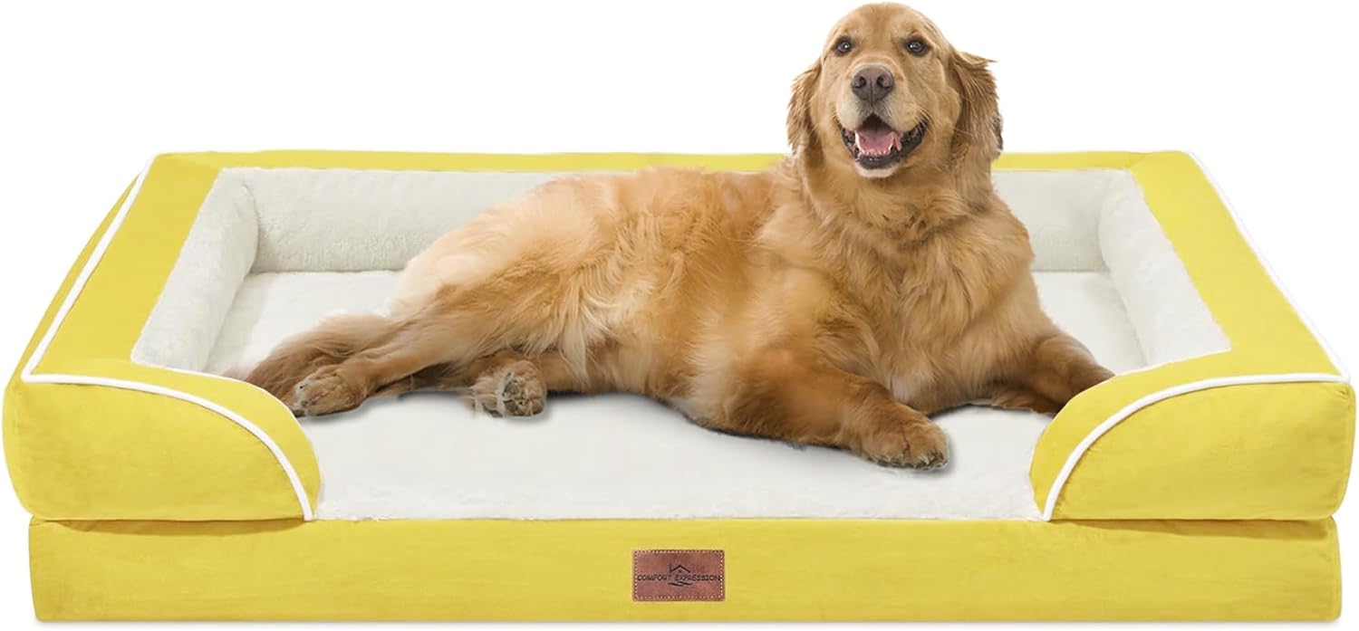 Comfort Expression Orthopedic Dog Bed for Extra Large Dogs 42x30 Inch, Waterproof Egg Crate Foam XL Pet Bed with Removable Bolsters, Dog Couch with Washable Cover & Non-Slip Bottom, Grey