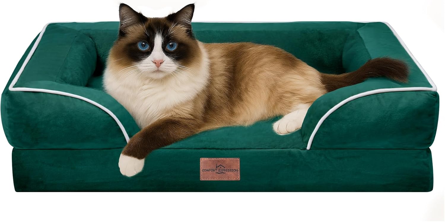 Comfort Expression Orthopedic Dog Bed for Extra Large Dogs 42x30 Inch, Waterproof Egg Crate Foam XL Pet Bed with Removable Bolsters, Dog Couch with Washable Cover & Non-Slip Bottom, Grey