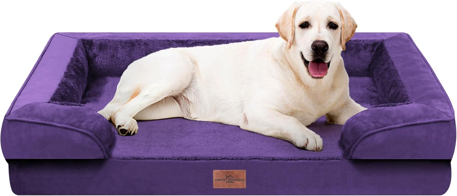 Comfort Expression Orthopedic Dog Bed for Extra Large Dogs 42x30 Inch, Waterproof Egg Crate Foam XL Pet Bed with Removable Bolsters, Dog Couch with Washable Cover & Non-Slip Bottom, Grey