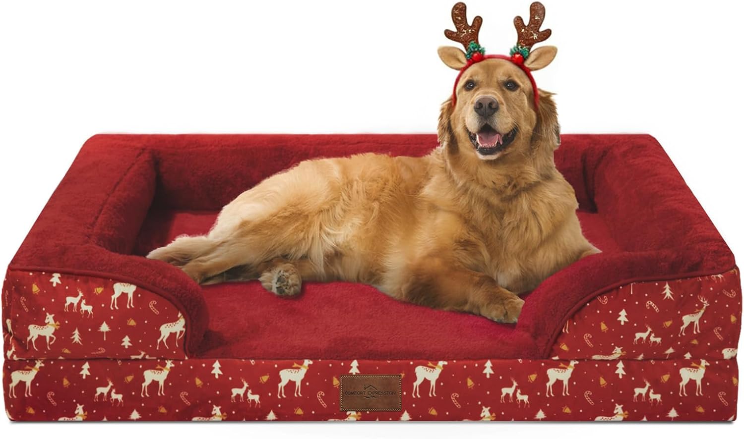 Comfort Expression Orthopedic Dog Bed for Extra Large Dogs 42x30 Inch, Waterproof Egg Crate Foam XL Pet Bed with Removable Bolsters, Dog Couch with Washable Cover & Non-Slip Bottom, Grey