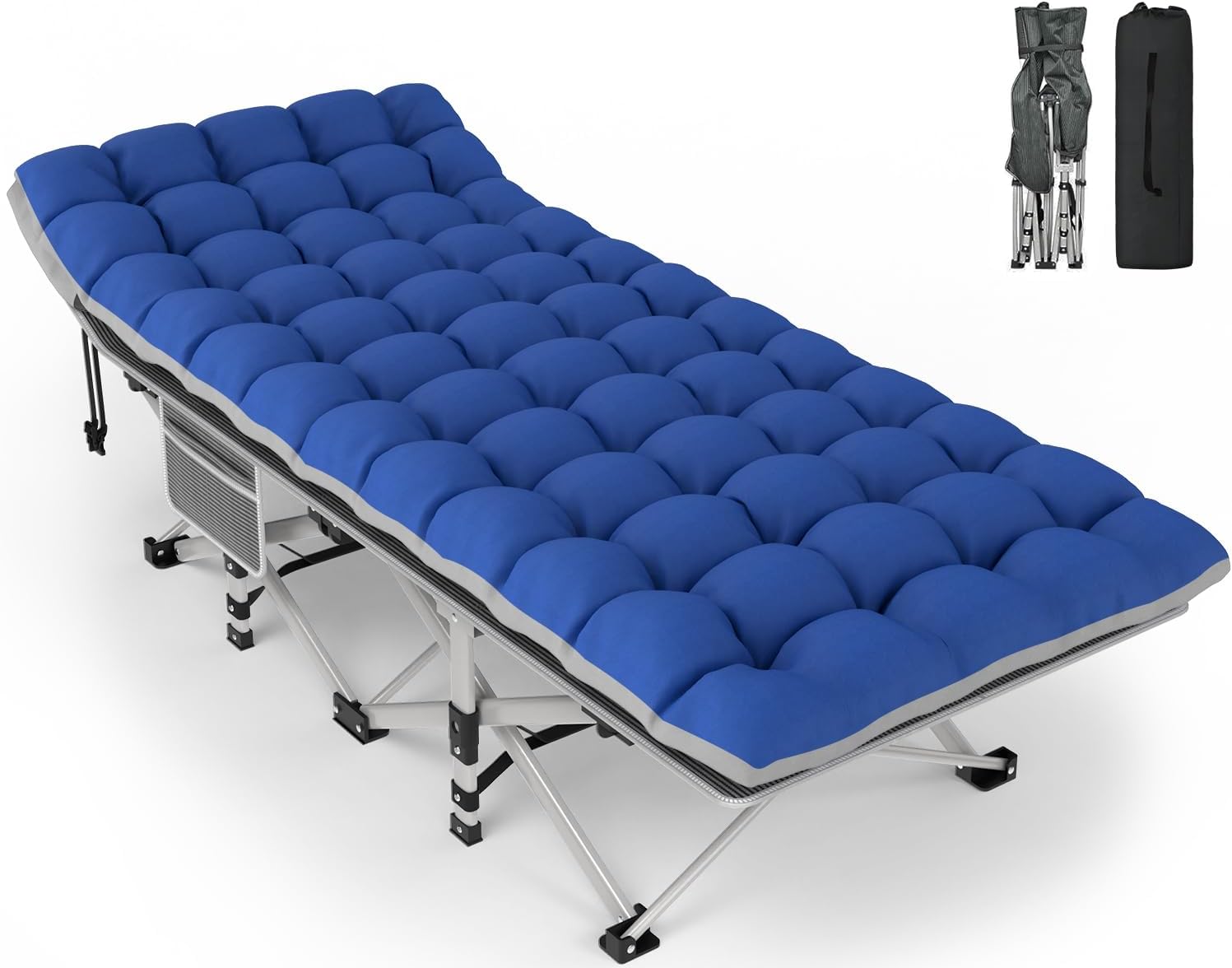 ZENPETIO Camping Cot for Adults, Heavy-Duty Portable Cot Bed with Mattress, Foldable Padded Sleeping Cots for Camping Travel Tent Day Bed Outdoor & Home Guest, Max Load 500 LBS, 75x28x15”