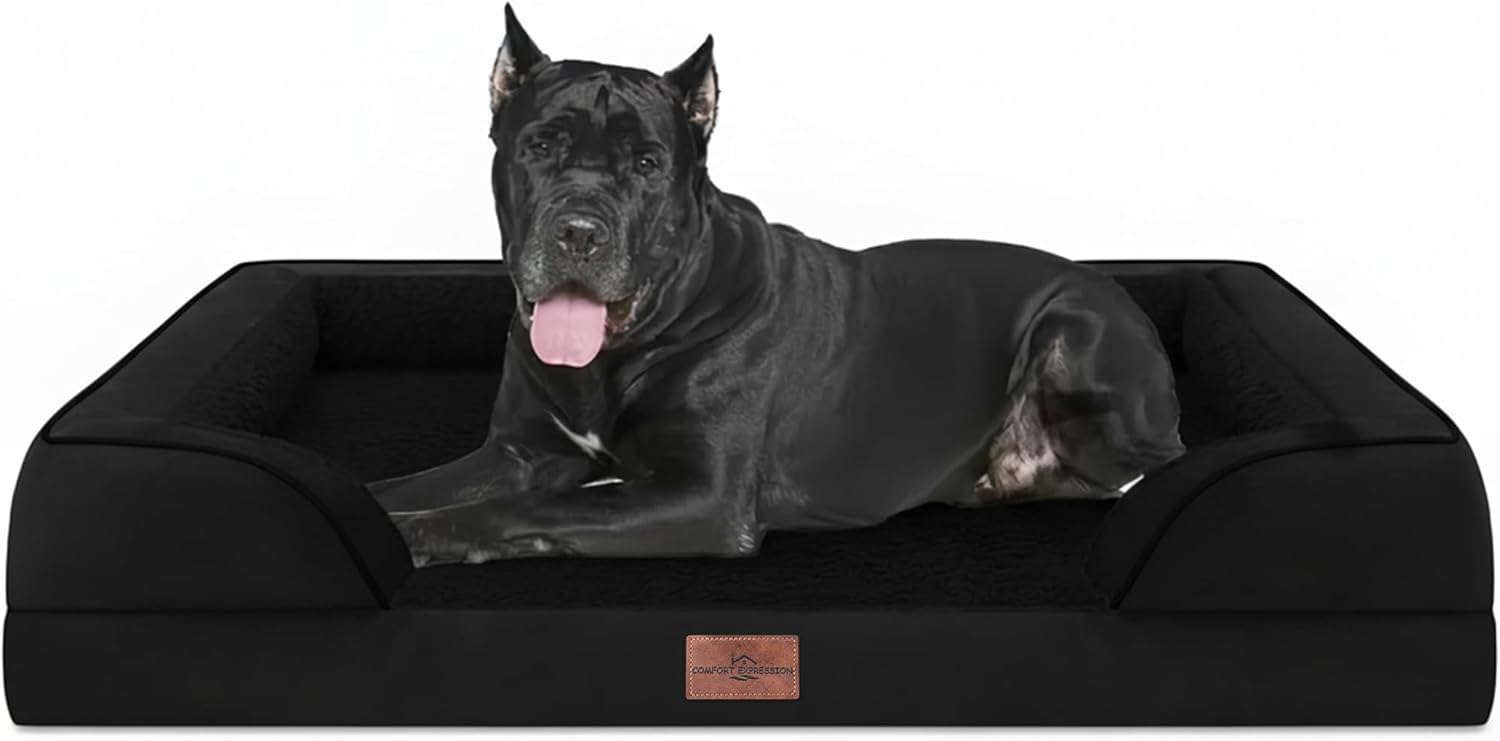 Comfort Expression Orthopedic Dog Bed for Extra Large Dogs 42x30 Inch, Waterproof Egg Crate Foam XL Pet Bed with Removable Bolsters, Dog Couch with Washable Cover & Non-Slip Bottom, Grey