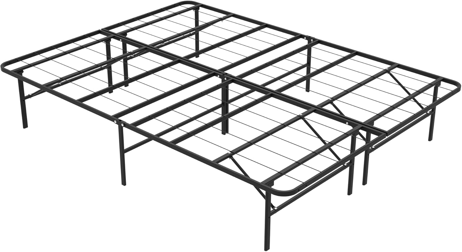 Foldable Heavy Duty Twin Bed Frames, Noise Free Metal Bed Frame with 14" Storage, Easy Tool-Free Assembly, No Box Spring Needed,Black