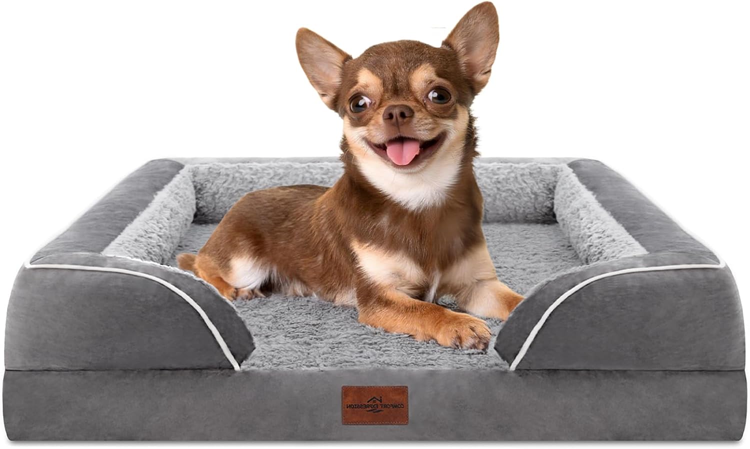 Comfort Expression Orthopedic Dog Bed for Extra Large Dogs 42x30 Inch, Waterproof Egg Crate Foam XL Pet Bed with Removable Bolsters, Dog Couch with Washable Cover & Non-Slip Bottom, Grey