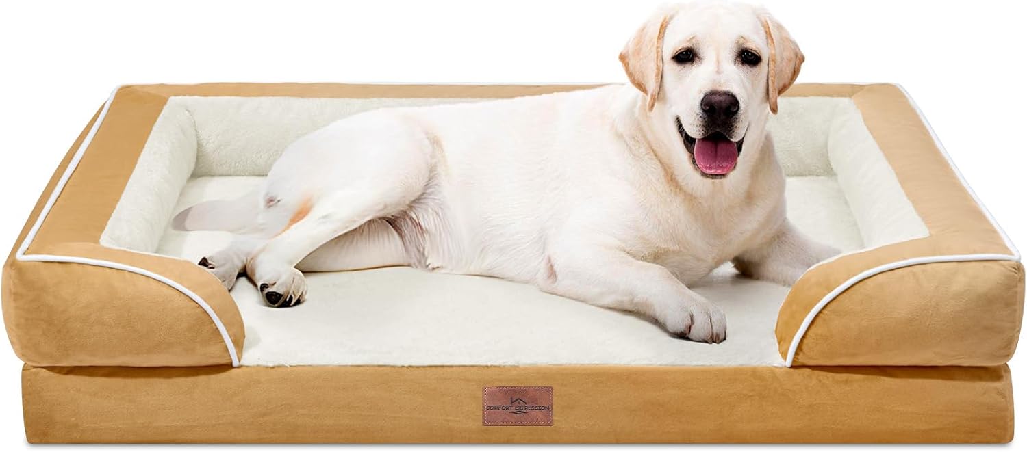Comfort Expression Orthopedic Dog Bed for Extra Large Dogs 42x30 Inch, Waterproof Egg Crate Foam XL Pet Bed with Removable Bolsters, Dog Couch with Washable Cover & Non-Slip Bottom, Grey
