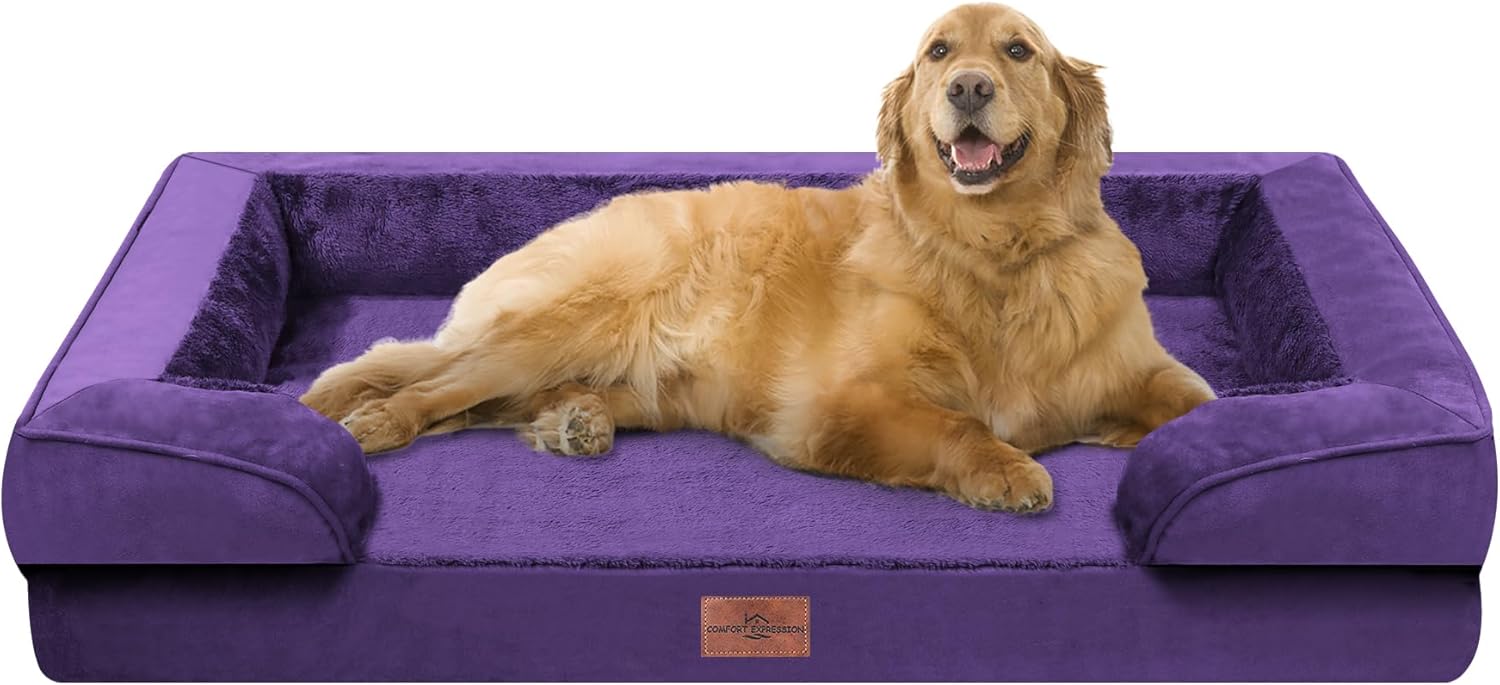 Comfort Expression Orthopedic Dog Bed for Extra Large Dogs 42x30 Inch, Waterproof Egg Crate Foam XL Pet Bed with Removable Bolsters, Dog Couch with Washable Cover & Non-Slip Bottom, Grey