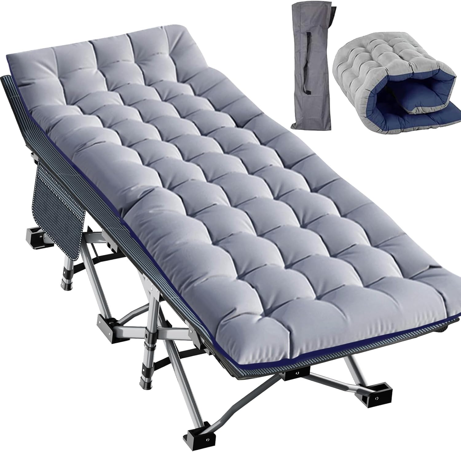 Slsy Folding Camping Cot for Adults with Pad, Padded Portable Sleeping Cots, Camp Bed with Carry Bag for Outdoor Travel, Beach, Hiking