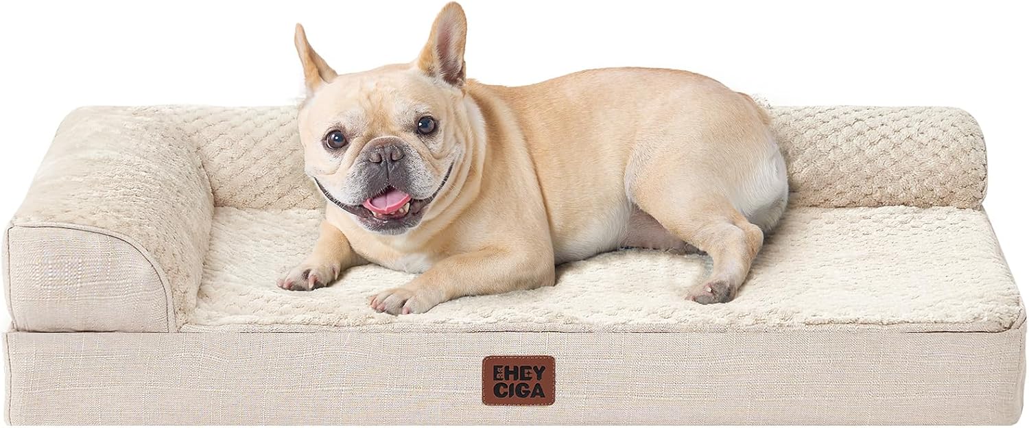 EHEYCIGA Orthopedic Dog Bed Medium Size Dogs, Memory Foam Dog Bed with Washable Removable Cover, Waterproof Pet Sofa Couch for Crate with Nonskid Bottom, 30x20x6, Grey
