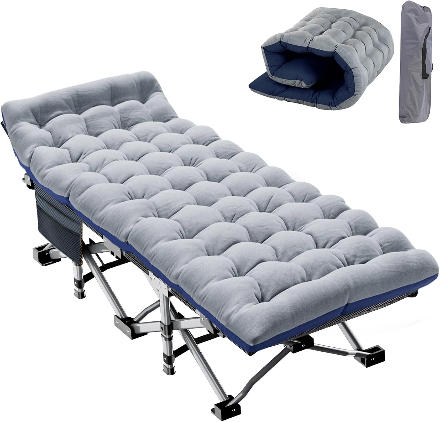 Slsy Folding Camping Cot for Adults with Pad, Padded Portable Sleeping Cots, Camp Bed with Carry Bag for Outdoor Travel, Beach, Hiking