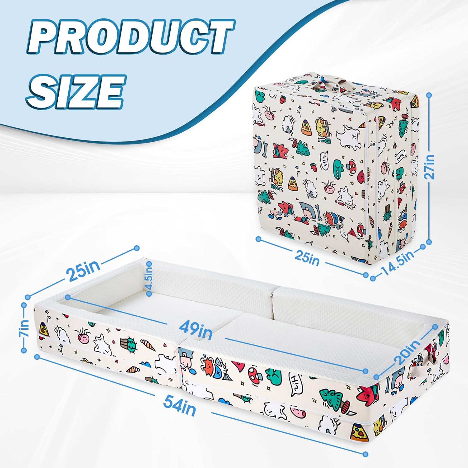 Portable Foldable Toddler Travel Bed – Air Layer Fabric Soft Foam Floor Crib with Safety Rails, No Assembly, Washable Cover, Compact Kids Sleep Solution for Home, Trips & Daycare, Cream