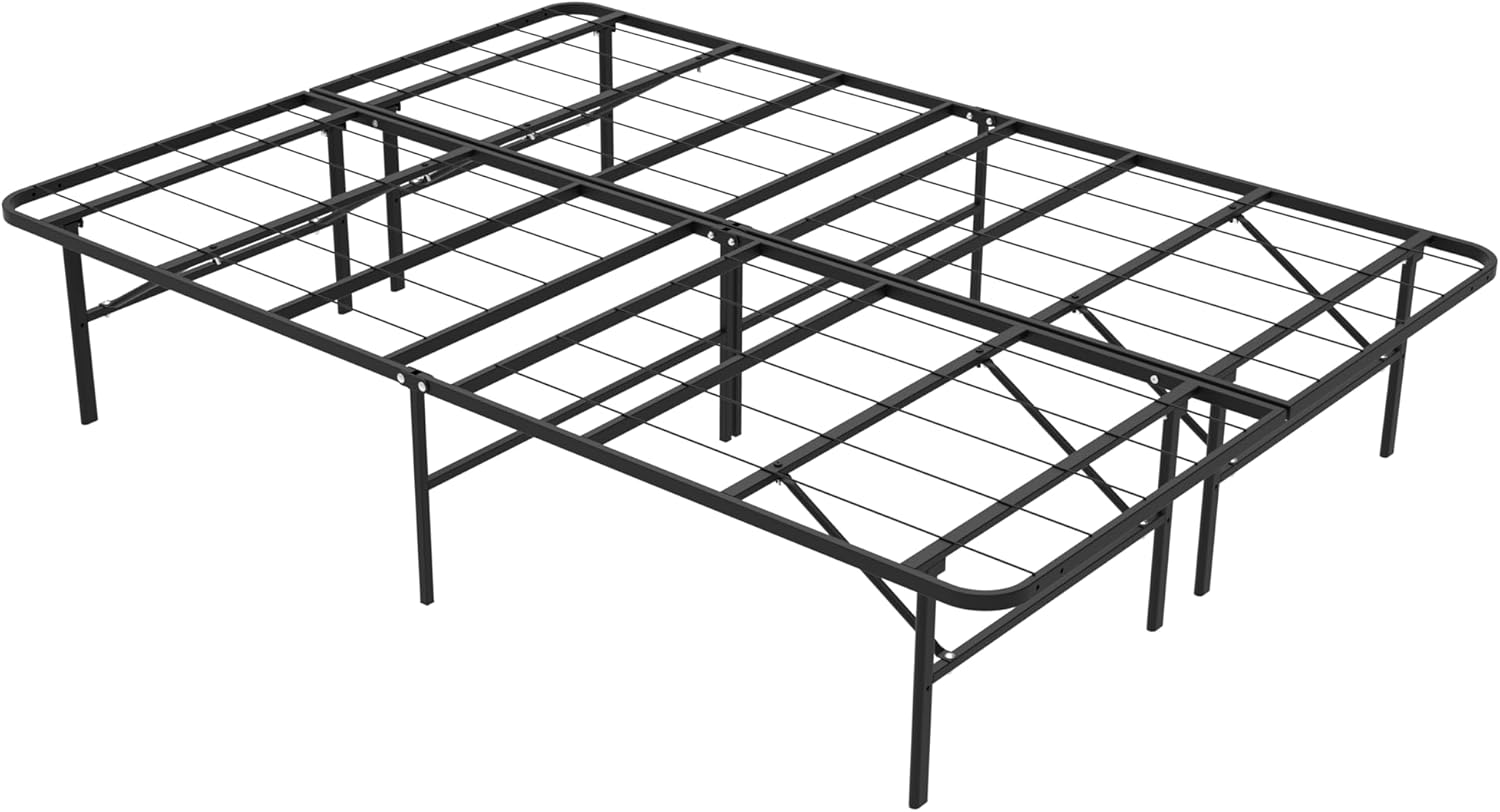 Foldable Heavy Duty Twin Bed Frames, Noise Free Metal Bed Frame with 14" Storage, Easy Tool-Free Assembly, No Box Spring Needed,Black